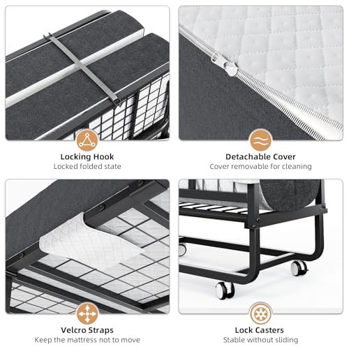 Lit pliant 190 x 80 avec matelas 200 kg