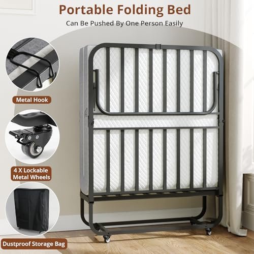 Lit pliant 90 x 200 VOWNER 1 personne 200 kg confortable