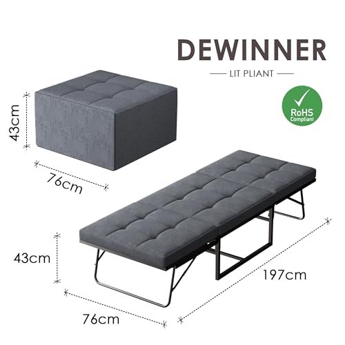 Lit pliant 76 x 197 DEWINNER 1 personne pour bureau et invités