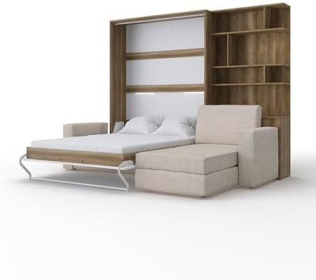 MAXIMAHOUSE Invento 140×200 : lit escamotable vertical avec canapé d’angle, bibliothèque et LED