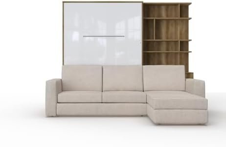 MAXIMAHOUSE Invento 140×200 : lit escamotable vertical avec canapé d’angle, bibliothèque et LED