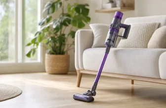Aspirateur sans fil dans un salon scandinave