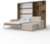 MAXIMAHOUSE Invento 140×200 : lit escamotable vertical avec canapé d’angle, bibliothèque et LED
