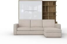 MAXIMAHOUSE Invento 140×200 : lit escamotable vertical avec canapé d’angle, bibliothèque et LED